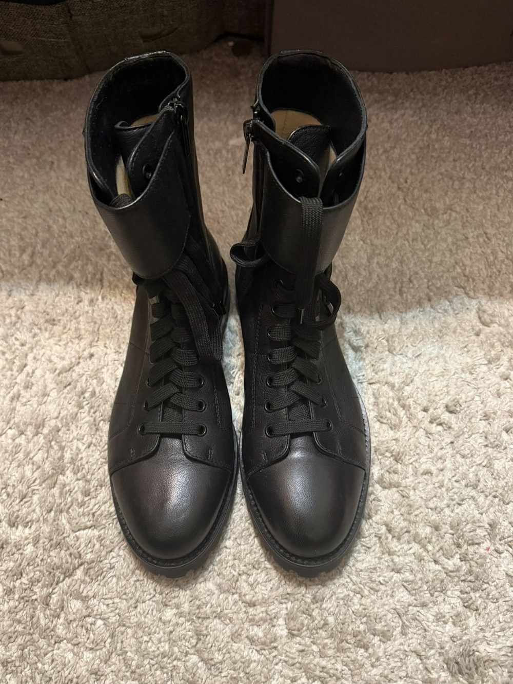 Jimmy Choo Women's Black Lace-Up Combat Boots with Fold-Over Cuff - Picture 2 of 15